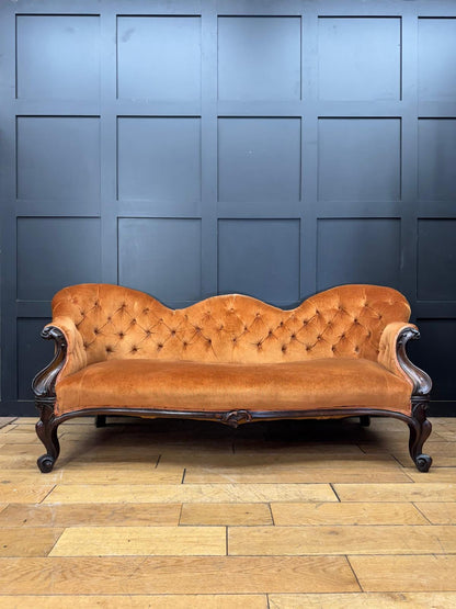 Victorian Rosewood Sofa 3 Seater Button Back Couch Lounge Seating Settee