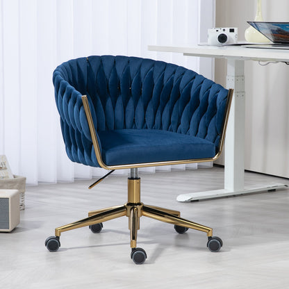 Modern design with wheeled backrest is a hand woven dressing chair that can be adjusted for 360 ° rotation height (BLUE)
