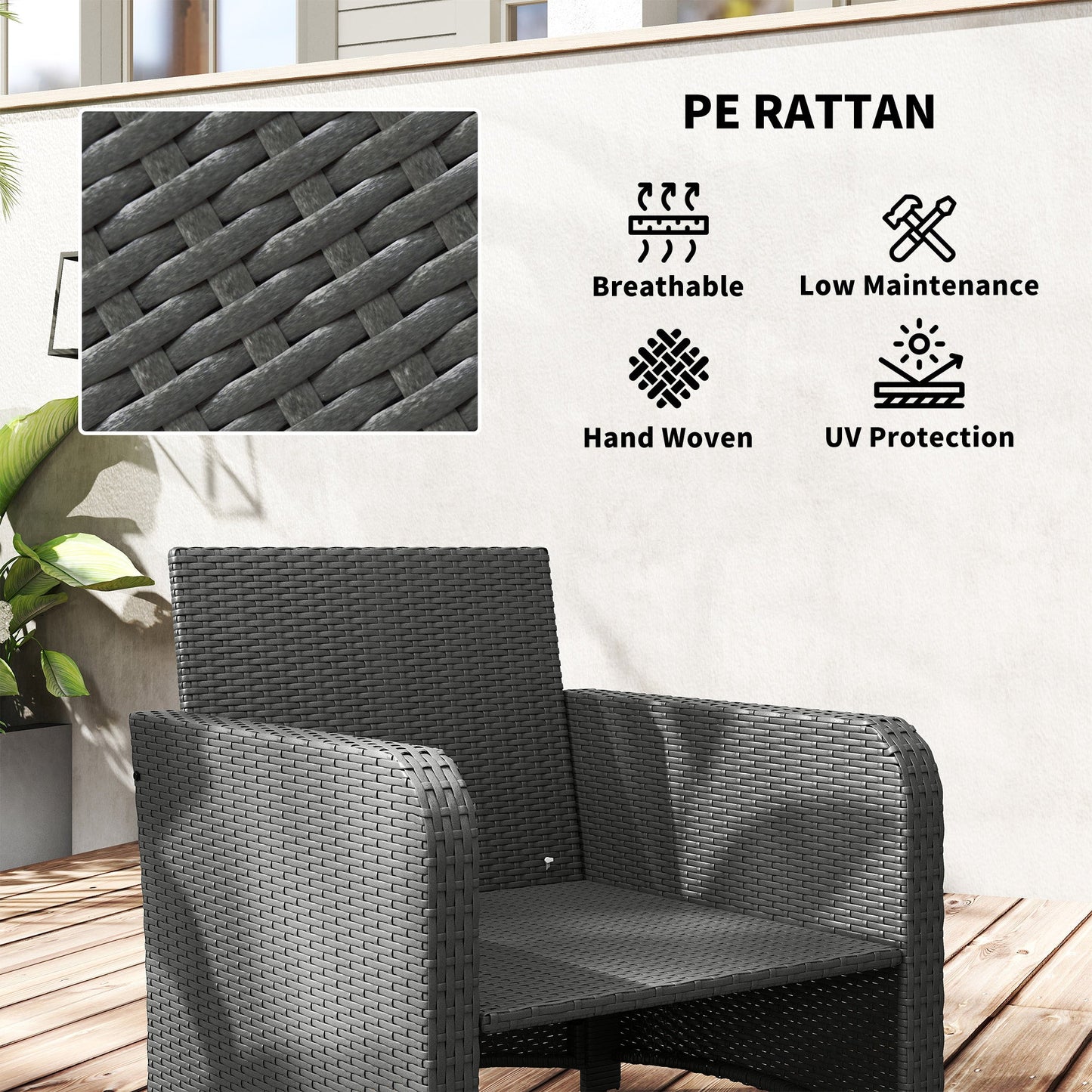 Outsunny Five Piece Rattan Garden Furniture Set with 2-Tier Coffee Table and Ottomans  - Cream White
