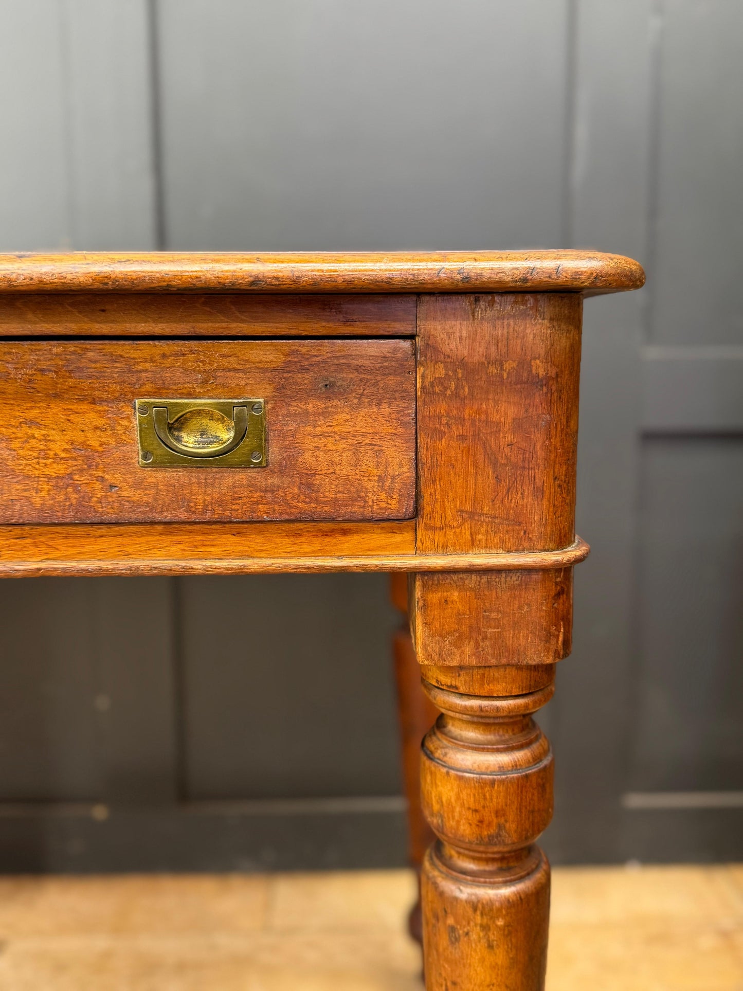 Antique Mahogany Writing Desk Leather Top Two Drawer Side Table Desk