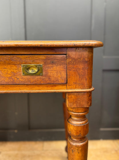 Antique Mahogany Writing Desk Leather Top Two Drawer Side Table Desk