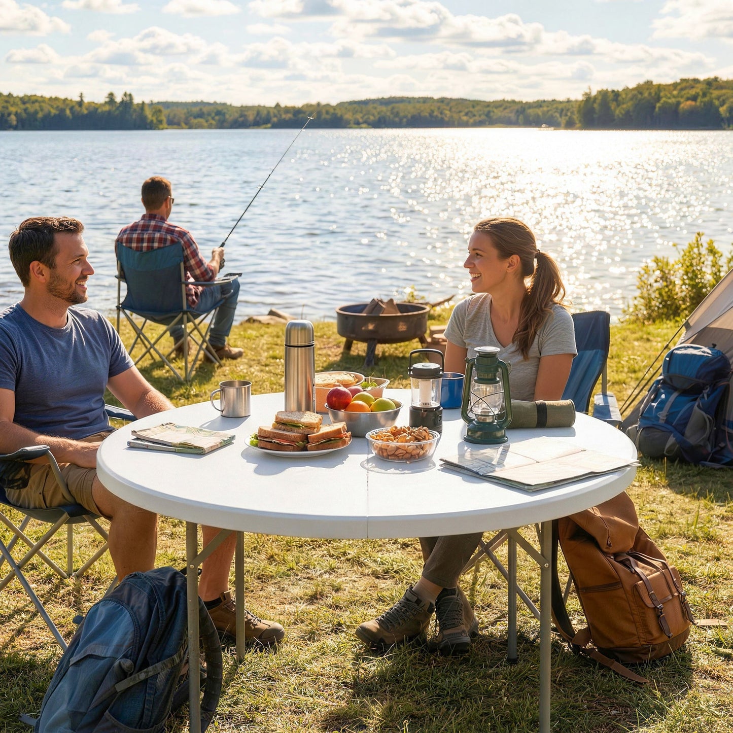 Outsunny 4ft Folding Picnic Table, Camping Table with Non-slip Foot Pads and Metal Frame, 100 kg Load, for Garden, White