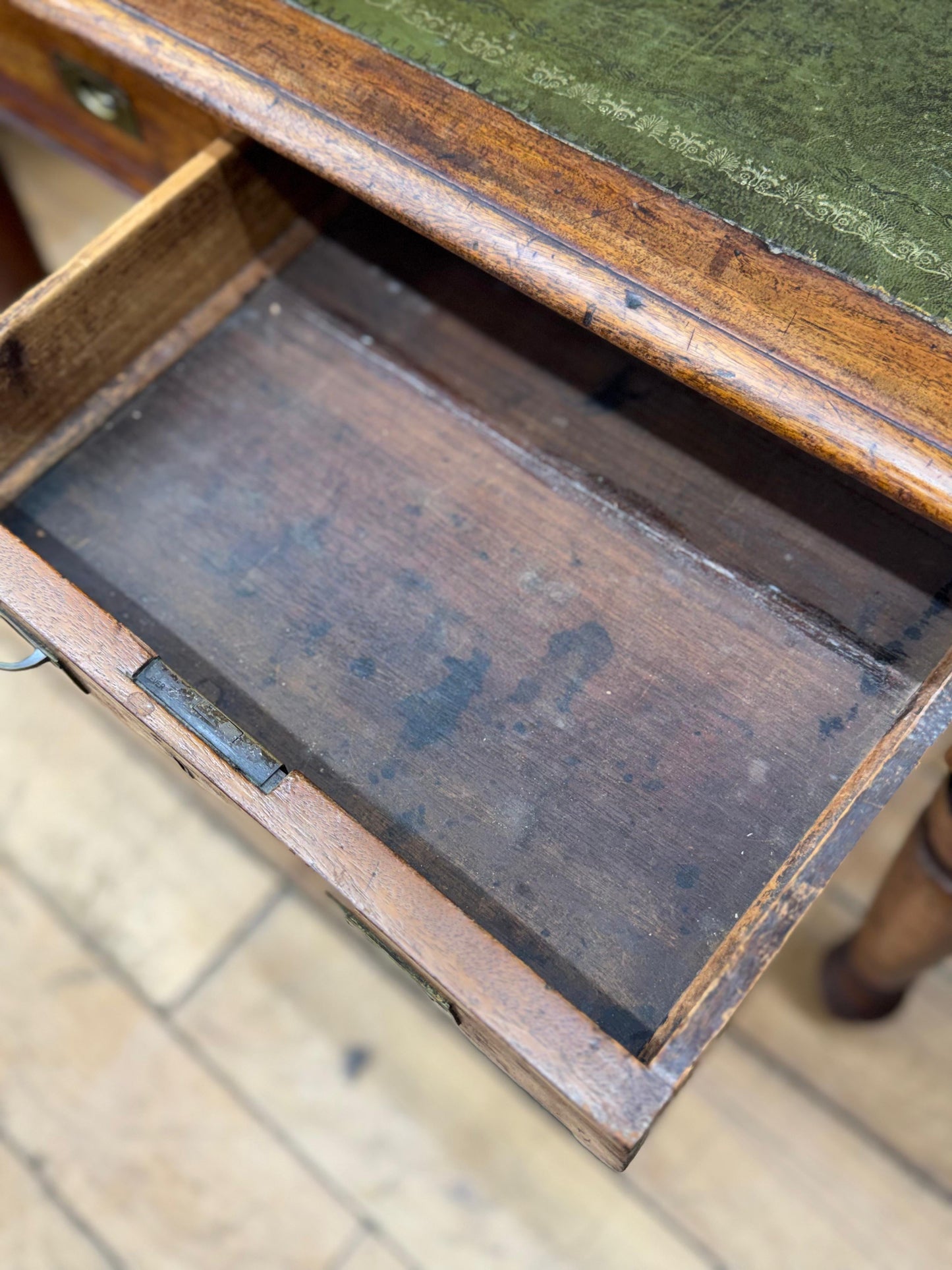 Antique Mahogany Writing Desk Leather Top Two Drawer Side Table Desk