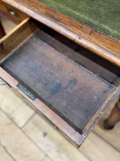 Antique Mahogany Writing Desk Leather Top Two Drawer Side Table Desk