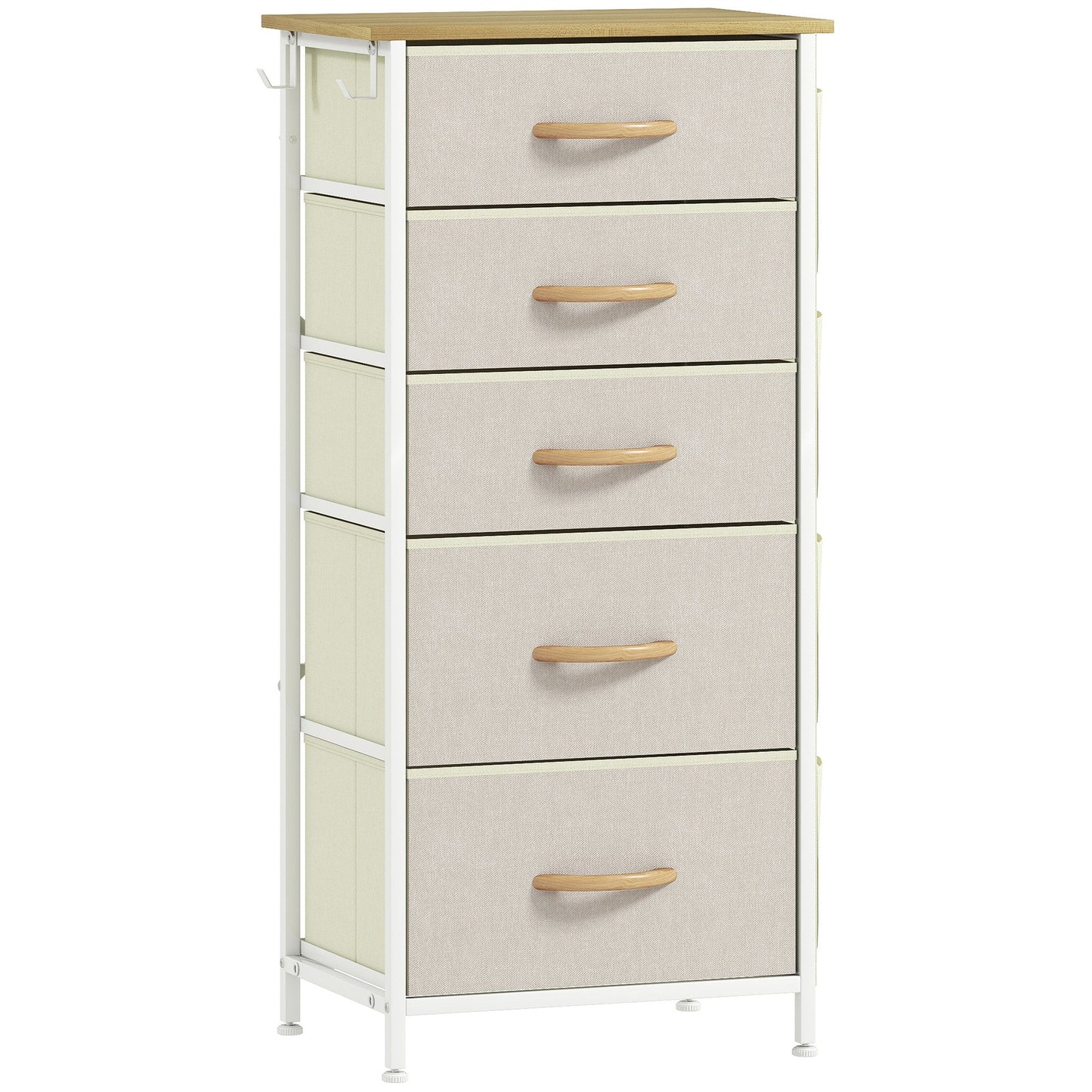HOMCOM Chest of Five Fabric Drawers - Beige