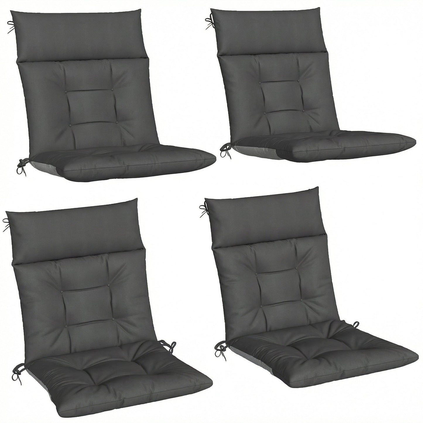 Outsunny Patio Chair Cushions Set of 4, Waterproof Non-Slip Lounge Chair Cushions, 112x53cm, Dark Grey