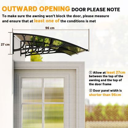 Outsunny Front Door Canopy, Outdoor Awning, Rain Shelter, 200 x 96cm, Brown