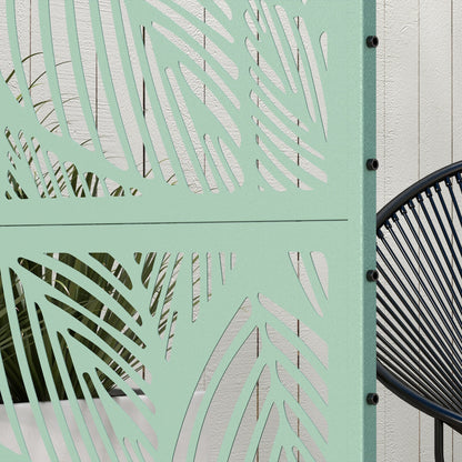 Outsunny Metal Decorative Privacy Screen Outdoor Divider, Green Leaf
