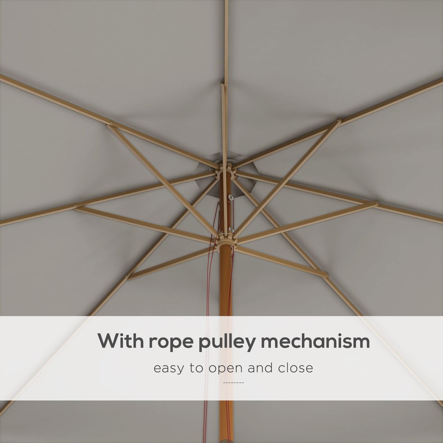 Outsunny 3.3(m) Garden Parasol Umbrella, Outdoor Sun Shade Canopy with 8 Bamboo Ribs, Ruffles and Wood Pole, Grey