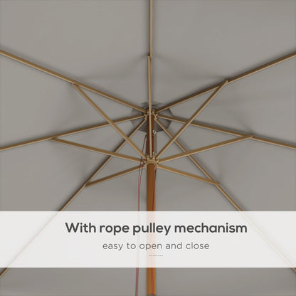 Outsunny 3.3(m) Garden Parasol Umbrella, Outdoor Sun Shade Canopy with 8 Bamboo Ribs, Ruffles and Wood Pole, Grey