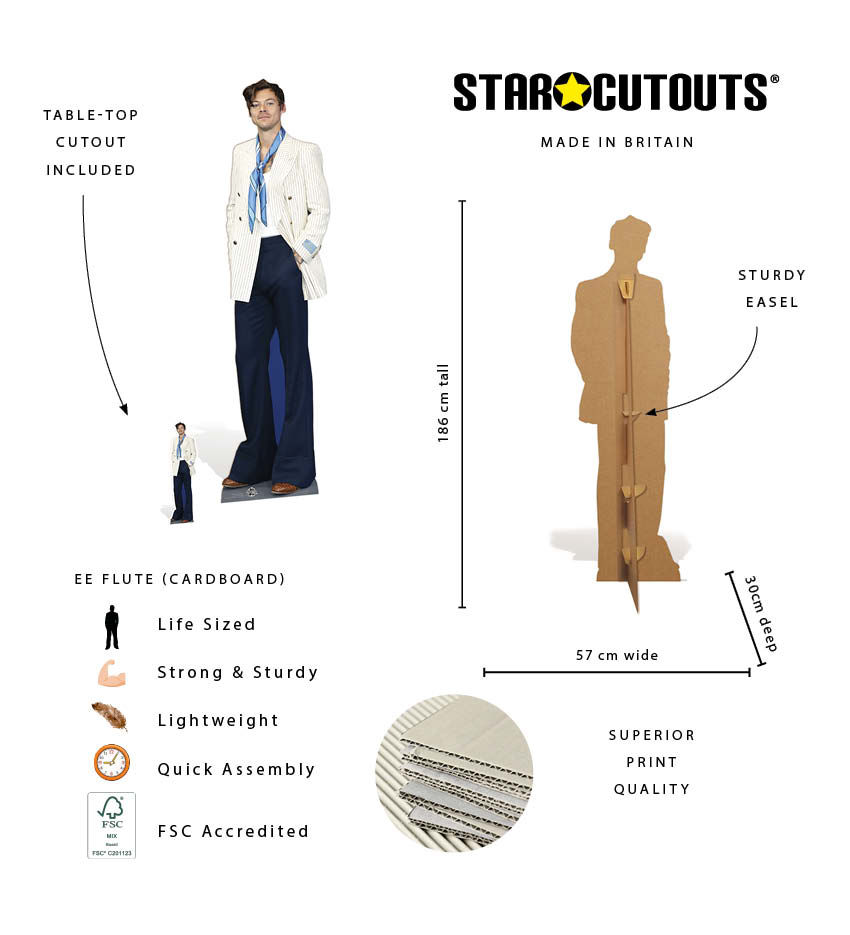 CS1055 Harry Styles White Jacket Height 186cm Lifesize Cardboard Cut Out With Mini