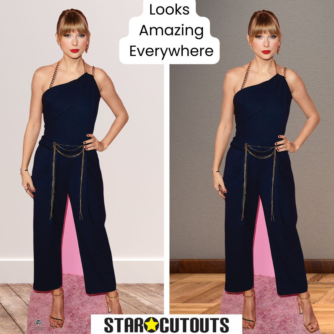 CS1110 Taylor Navy Jumpsuit Height 183cm Lifesize Cardboard Cut Out With Mini