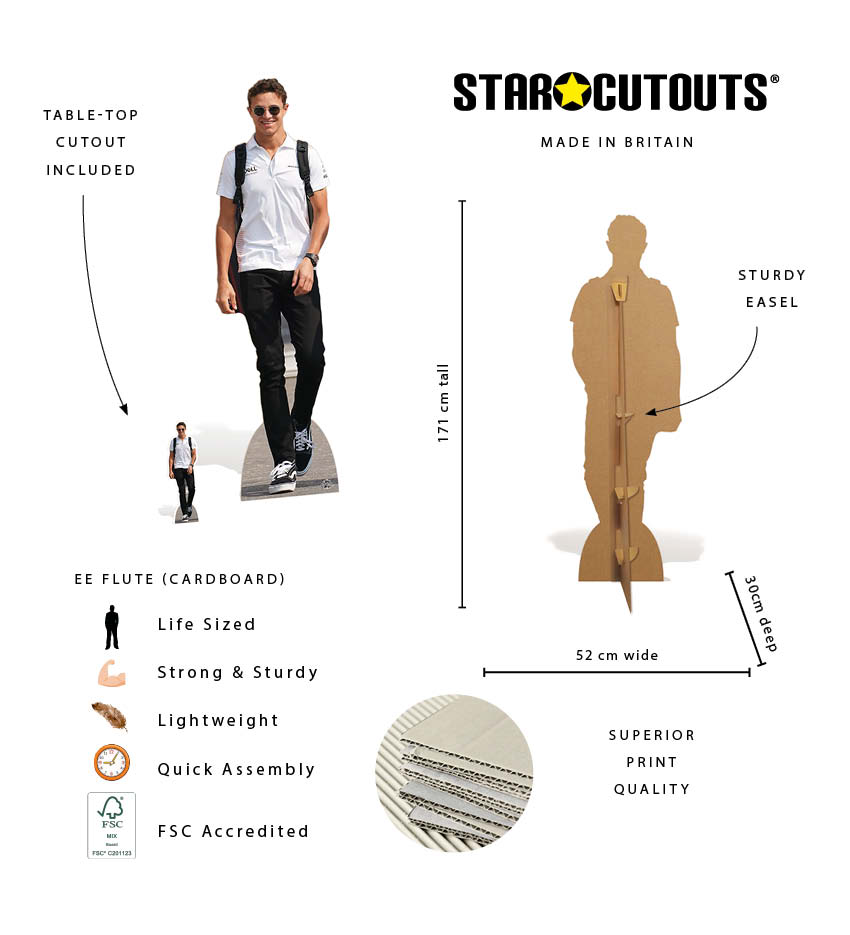 CS943 Lando Norris Motor Racing Casual Height 171cm Lifesize Cardboard Cut Out With Mini