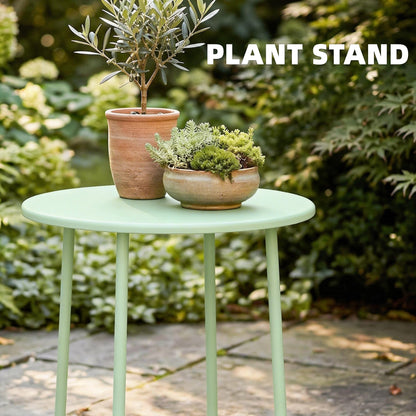 Outsunny 48 cm Round Garden Side Table, Small Metal Outdoor Garden Table with Rolled Edge, Green