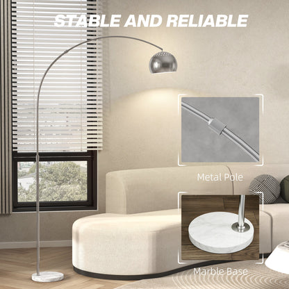 HOMCOM Arc Floor Lamp for Living Room, Modern Adjustable Standing Lamp with Faux Black Marble Base Silver Tone
