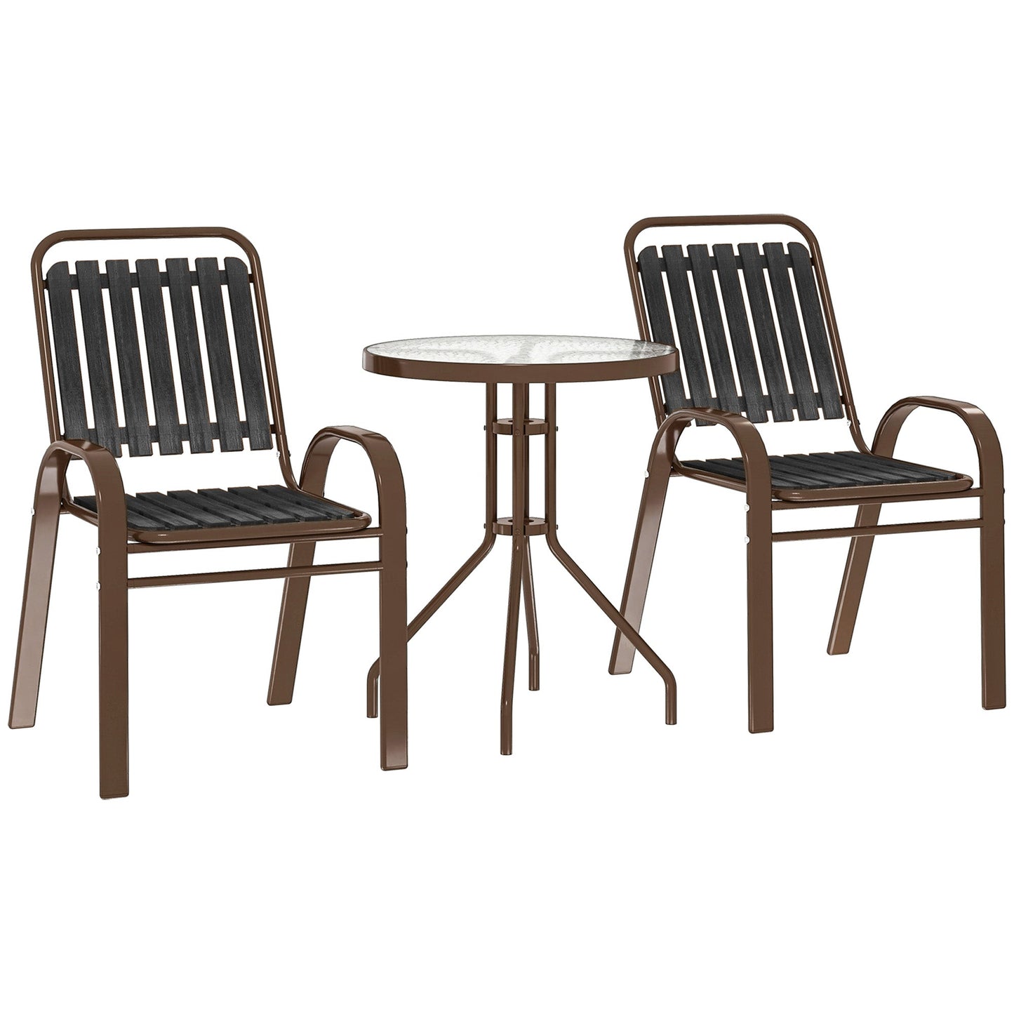 Outsunny 3 Pieces Patio Bistro Set with Stackable Chairs, Tempered Glass Table, for Outdoor, Balcony, Patio, Garden Charcoal Grey