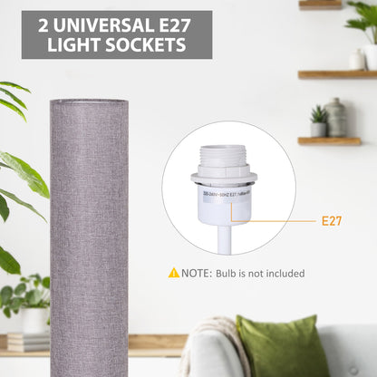 HOMCOM 47-Inch Modern Wooden Floor Lamp for Bedroom, Study or Living Space with Fabric Linen Shade (Grey)  120 CM