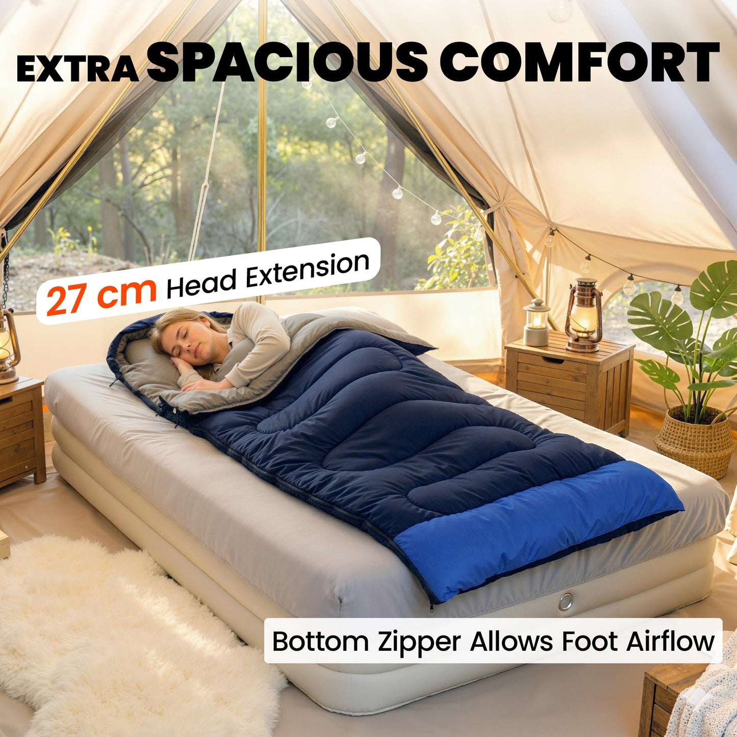 Outsunny Sleeping Bag for Adults, Lightweight & Compact Sleeping Bag, 3 Seasons, Navy Blue