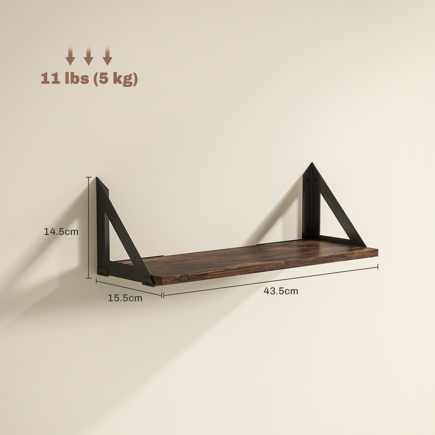 HOMCOM Set of 3 Wall Shelves, Vintage Wall Mounted Floating Shelves for Living Room, Entryway, Bedroom, Rustic Brown