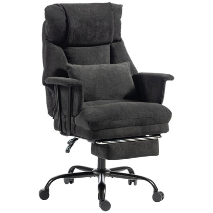 HOMCOM Office Chair, 180kg Heavy Duty Linen Computer Desk Chair with Lumbar Support, Wide Seat, Spring Cushion, Black