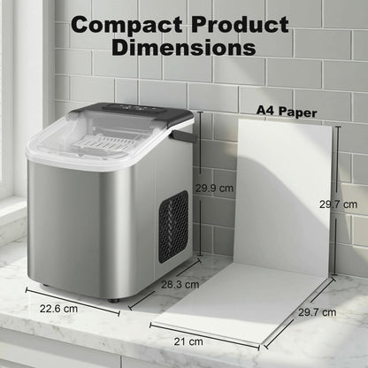 HOMCOM Ice Maker Machine Countertop, 9 Cubes Ready in 7 Mins, 12 KG in 24Hrs, 2 Sizes of Bullet, Self-Cleaning Ice Machine with Portable Handle, Scoop and Basket for Home Kitchen Office RV