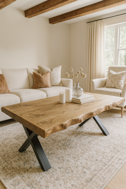 RITA Live / Waney Edge Coffee Table With Metal X Legs