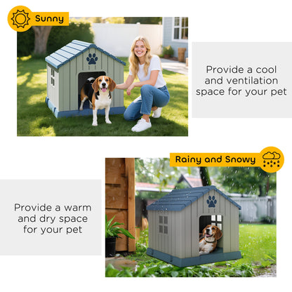 PawHut Dog Kennel Outdoor for Medium Dogs, Waterproof Plastic Dog House for Garden, Patio, 85 x 79 x 82 cm, Grey