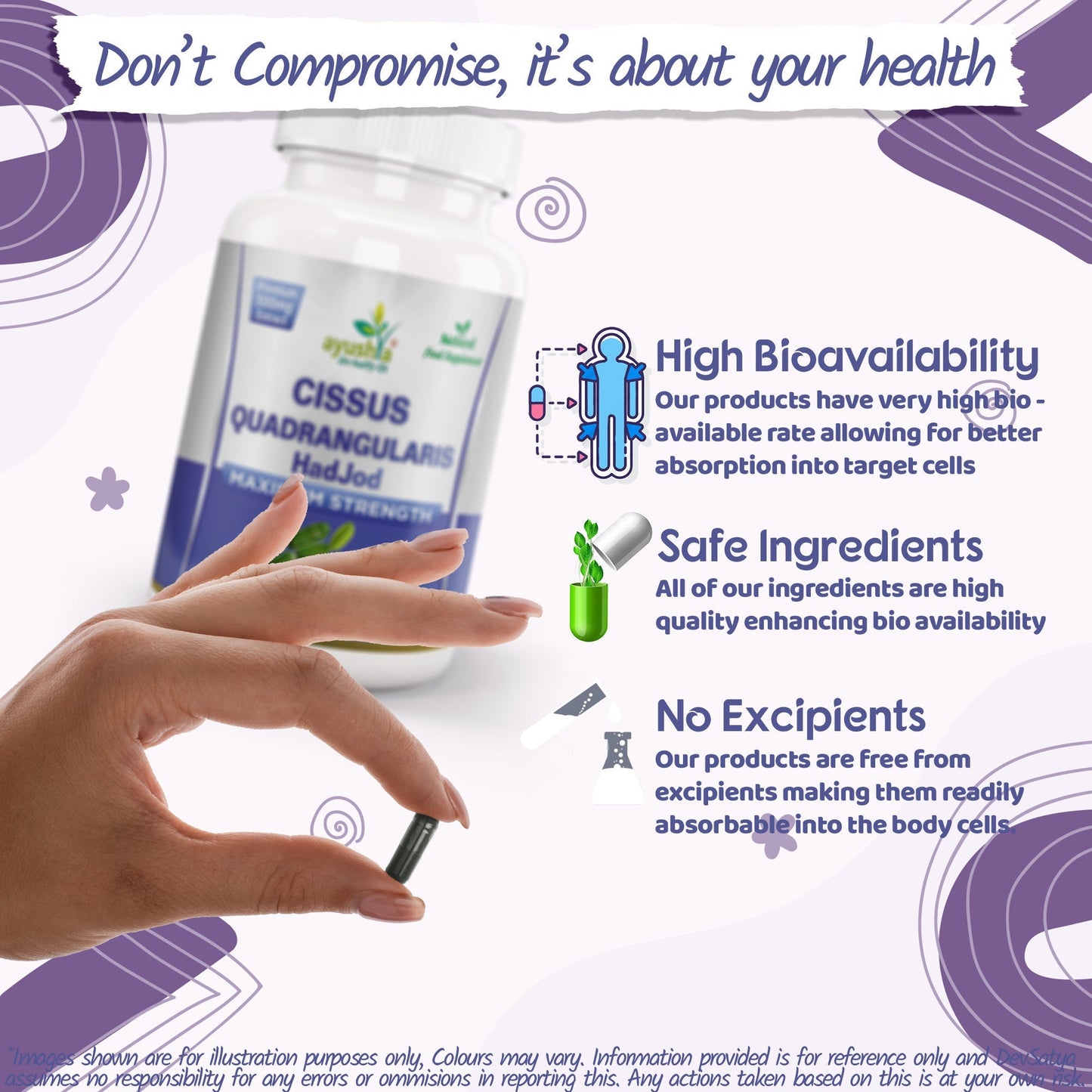 Ayushya Cissus Quadrangularis Capsules (Hadjod, Bone Setter) Joint & Bone Support - Vegan, Gluten Free, Non-GMO, 60 Capsules