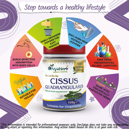 DivyaHerb Cissus Quadrangularis Powder 100 gram - Joint & Mobility Support