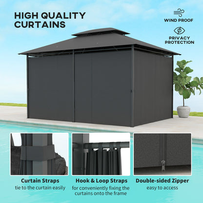 Outsunny 3 x 4m Steel Gazebo, with Curtains - Black