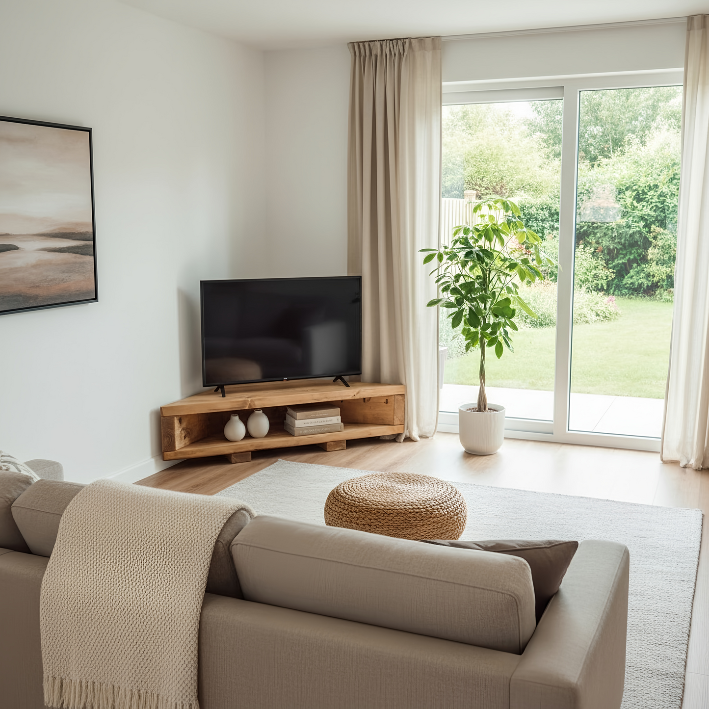 Corner Solid Wood Tv Unit / Solid Wood / Rustic