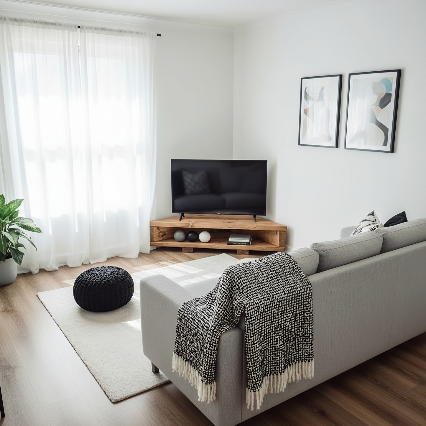 Corner Solid Wood Tv Unit / Solid Wood / Rustic