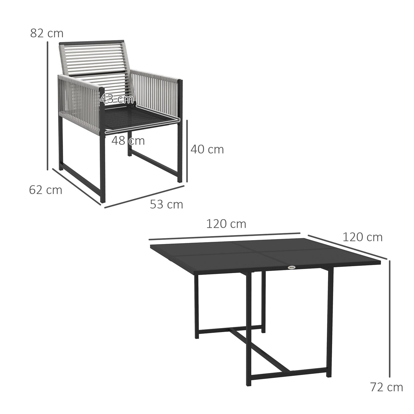 Outsunny Five-Piece Metal Dining Set, with Folding Back Chairs, Light Grey