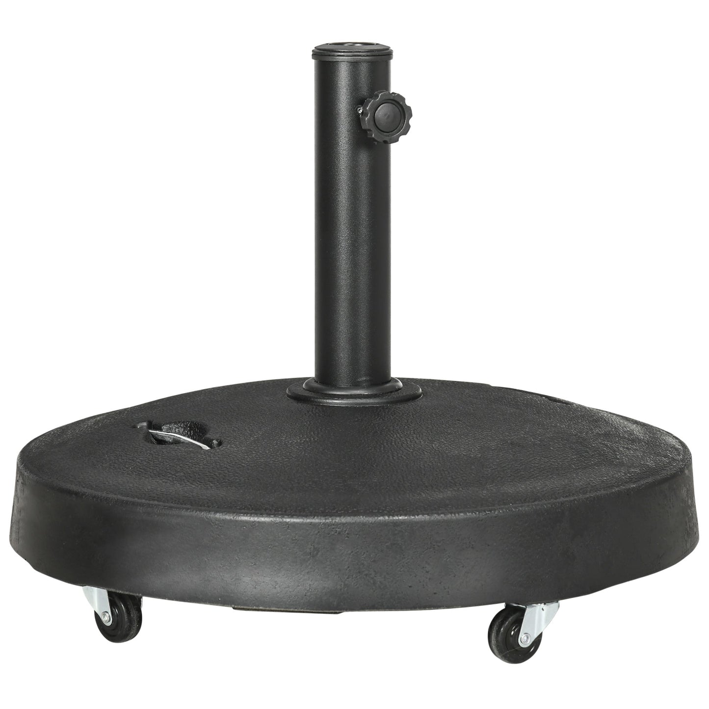Outsunny 23.5kg Resin Garden Parasol Base with Wheels and Retractable Handles, Round Outdoor Market Umbrella Stand Weight for Poles of \'ce\'a638mm to \'ce\'a648mm, Black