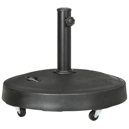 Outsunny 23.5kg Resin Garden Parasol Base with Wheels and Retractable Handles, Round Outdoor Market Umbrella Stand Weight for Poles of \'ce\'a638mm to \'ce\'a648mm, Black