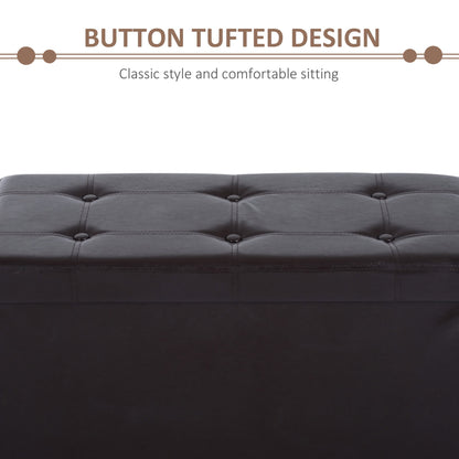 HOMCOM Folding Faux Leather Storage Cube Ottoman Bench Seat PU Rectangular Footrest Stool Box (Brown)