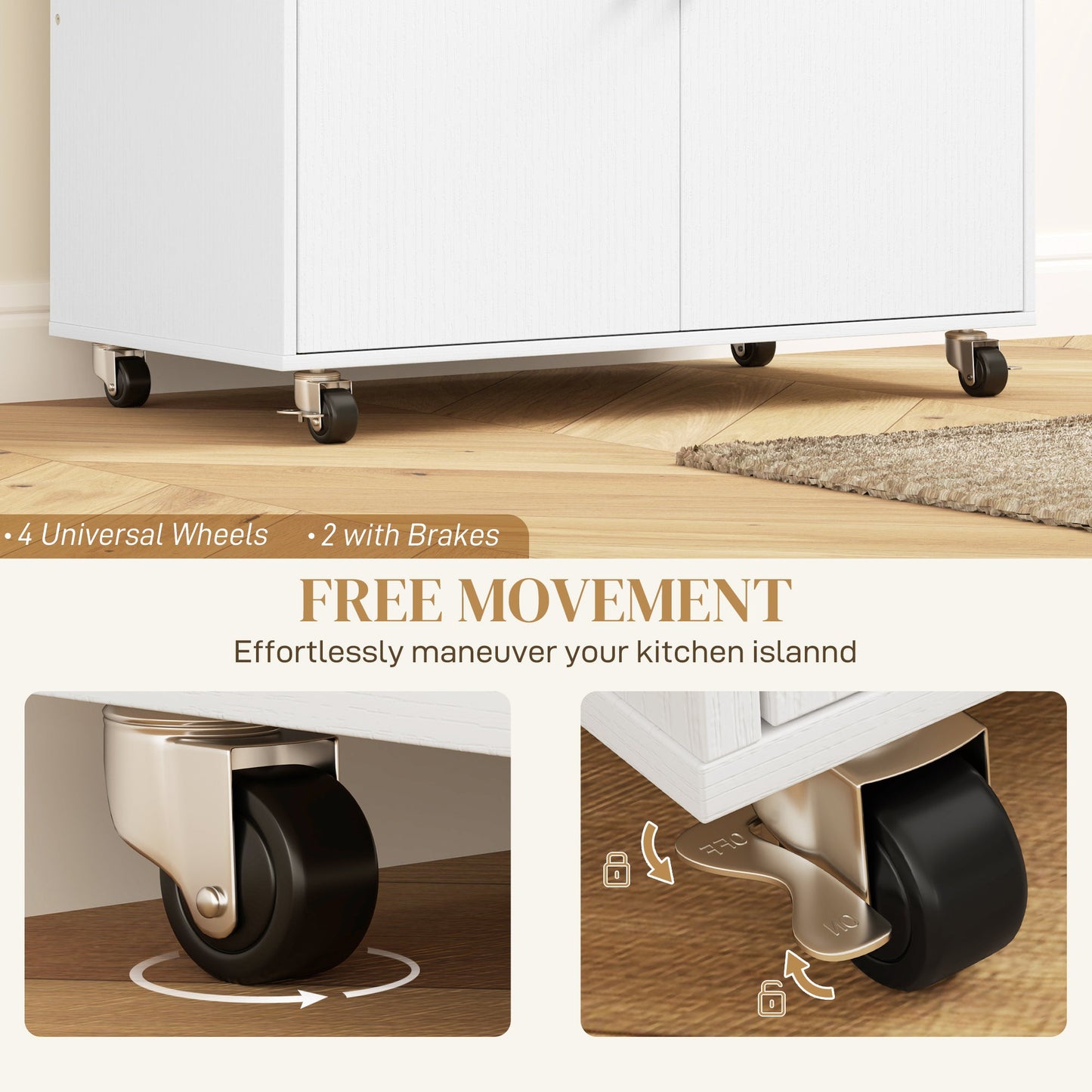 HOMCOM Rolling Kitchen Island with Drop Leaf, Kitchen Storage Cart with Drawer, Spice Rack and Towel Rack, White