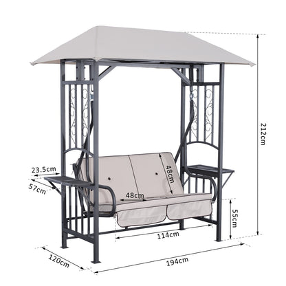 Outsunny Outdoor Garden 2 Seater Canopy Swing Chair Seat Porch Loveseat Vintage Hammock Cushioned Seat w/ and Side Drink Panel