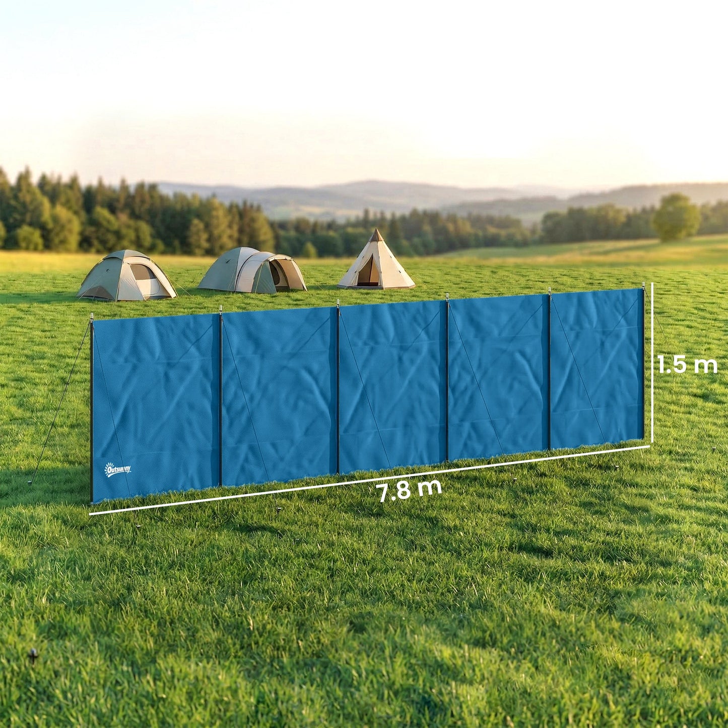 Outsunny Camping Windbreak, Foldable Portable Wind Blocker w/ Carry Bag and Steel Poles, 780cm x 150cm