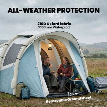 Outsunny Inflatable Camping Tent w/ Air Pump, Easy Setup 2-3 Person Blow Up Tent, Light Blue
