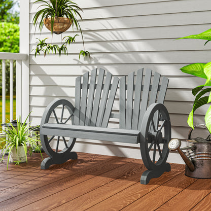 Outsunny Fir Wood Love Seats with Wheel-Shaped Armrests, Large Load-Bearing Chair, Grey