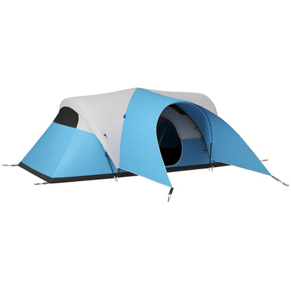 Outsunny 3000mm Waterproof Camping Tent for 5-6 Man, Family Tent with Porch and Sewn in Groundsheet, Portable with Bag, Blue