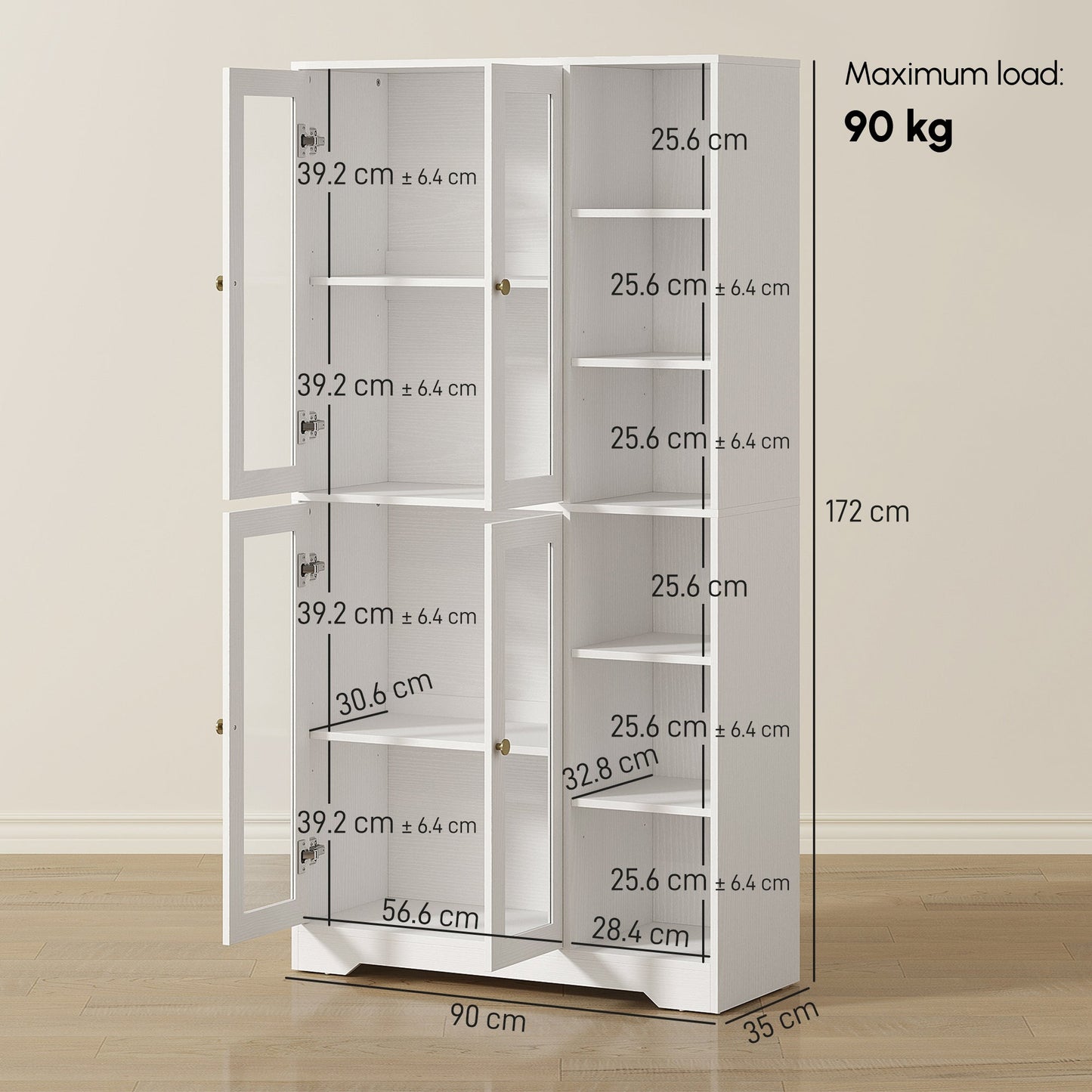 HOMCOM Multi-Storage Kitchen Cabinet, with Glass Doors - White Wood-Effect