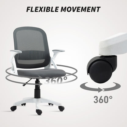 HOMCOM Breathable Mesh Office Chair, Ergonomic Swivel Computer Chair with Flip-up Armrests, Lumbar Back Support for Home/Office, Grey