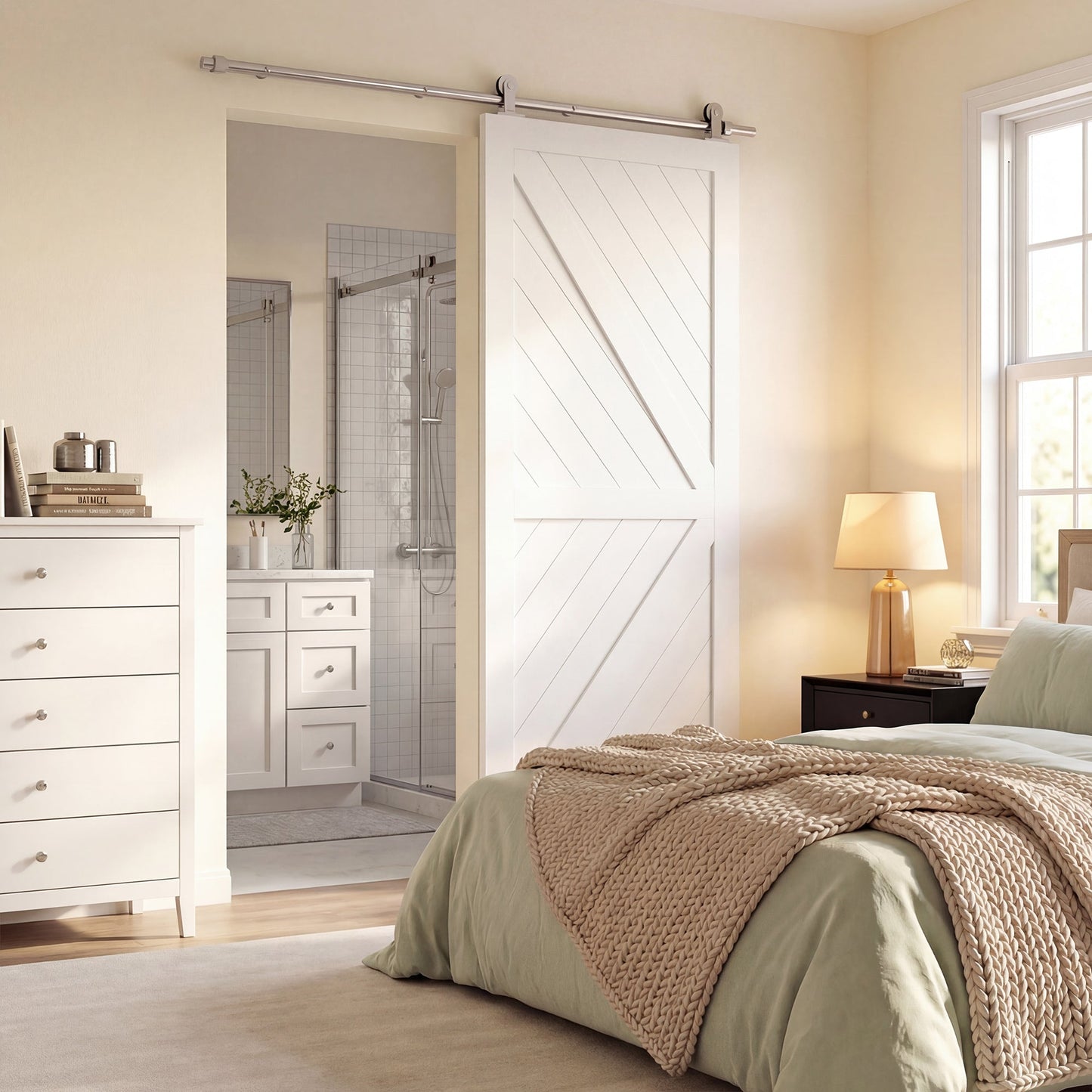 HOMCOM Sliding Door Hardware Kit Heavy Duty 304 Stainless Steel 152 cm Wide Door Silver Tone