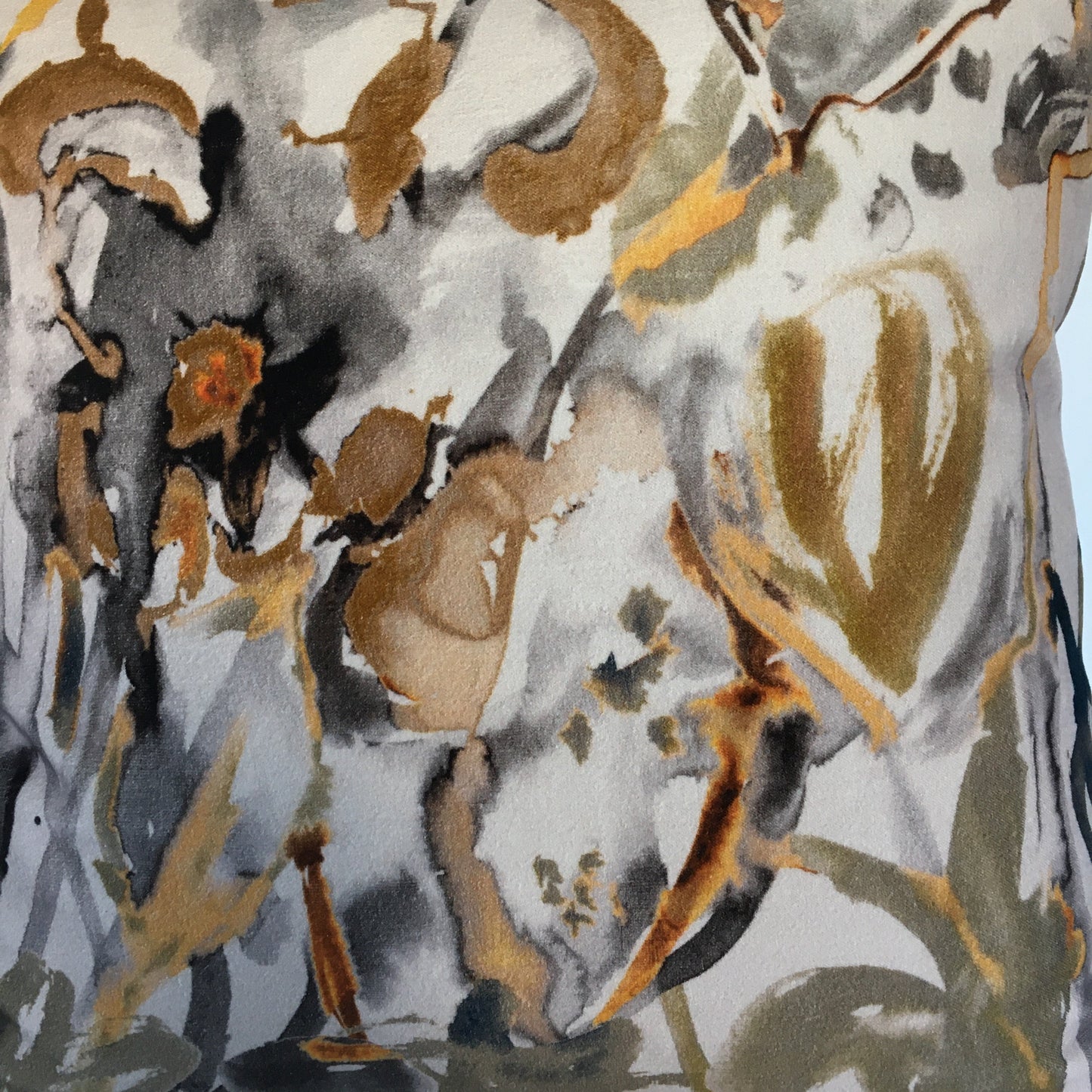 Watercolour Floral Velvet Cushion - Flax