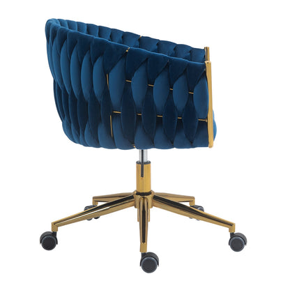 Modern design with wheeled backrest is a hand woven dressing chair that can be adjusted for 360 ° rotation height (BLUE)