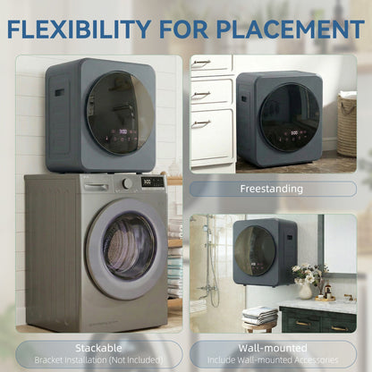 HOMCOM Vented Tumble Dryer, 4 kg Front Tumble Dryer with Stainless Steel Tub, 800W Compact Freestanding Grey