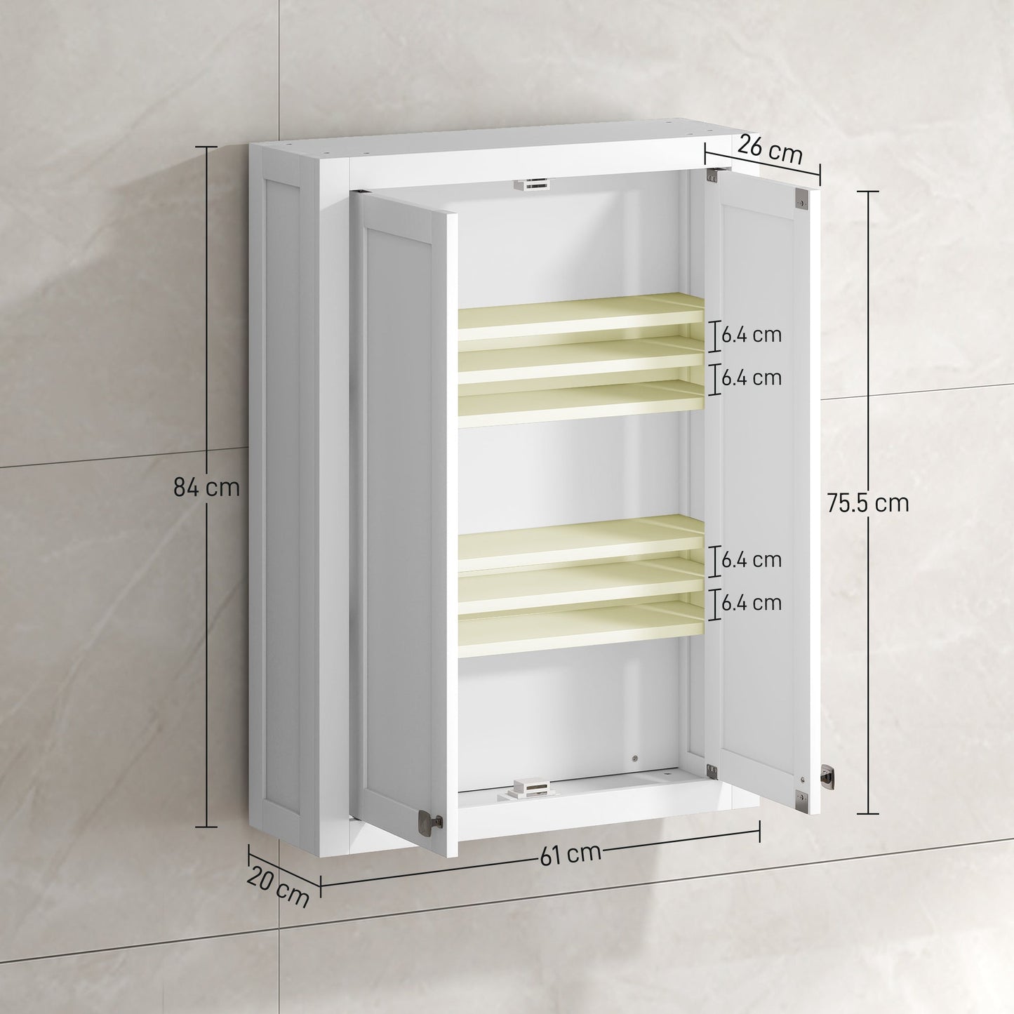 HOMCOM Bathroom Wall Cabinet with Adjustable Shelves - White