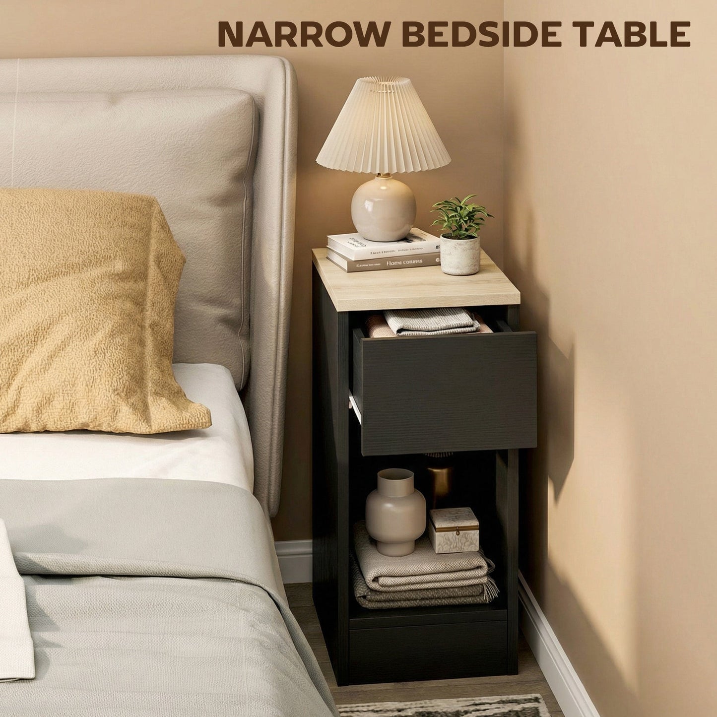 HOMCOM Set of Two Modern Storage Bedside Tables - Black